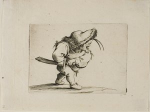 Mand forbereder sig på at trække sit sværd, fra Varie Figure Gobbi af Jacques Callot