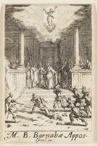 Sankt Barnabys martyrium, planche femten fra Apostlenes martyrier af Jacques Callot