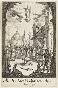 Sankt Johannes den Stores martyrium, planche fire fra Apostlenes martyrier af Jacques Callot