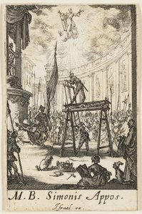 Sankt Simons martyrium, planche ti fra Apostlenes martyrier af Jacques Callot