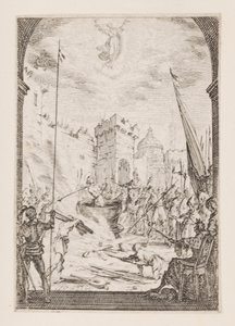Johannes evangelistens martyrium, nr. 2 fra Apostlenes martyrium af Jacques Callot