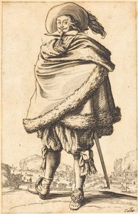 Ædel mand fastspændt i en kappe trimmet med pels af Jacques Callot