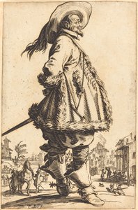 Ædel mand med kappe trimmet i pels, holder hænderne bag ryggen af Jacques Callot