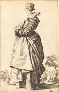 Ædel kvinde i profil med hænderne i en muffe af Jacques Callot
