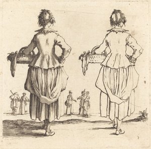 Bonde kvinde med kurv, set bagfra af Jacques Callot