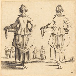 Bondekone med kurv, set bagfra af Jacques Callot