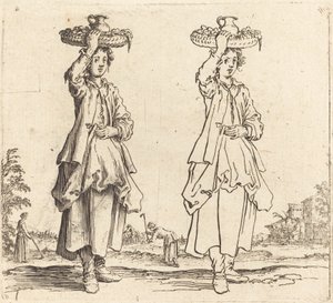 Bondekvinde med kurv på hovedet set forfra af Jacques Callot
