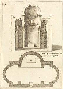 Plan og højde af kirken af de hellige Jakob og Johannes af Jacques Callot