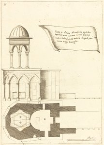 Plan og Højde af Den Hellige Gravs Kirke af Jacques Callot