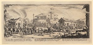 Plyndringen og afbrændingen af en landsby, blad 7 fra serien „Krigens rædsler“ af Jacques Callot