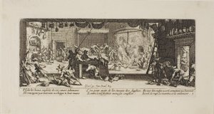 Plyndring af en stor bondegård, planche fem fra Krigens elendighed af Jacques Callot