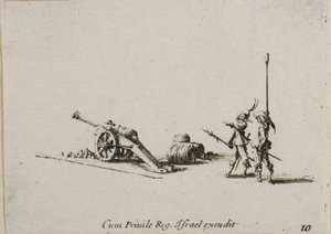 Forbereder på at affyre kanonen, plade ti fra The Military Exercises af Jacques Callot