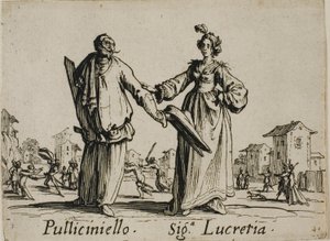 Pulliciniello - Signora Lucretia, plade 9 fra Balli di Sfessania af Jacques Callot