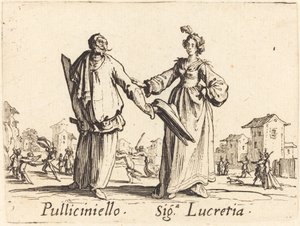 Pulliciniello og Siga. Lucretia af Jacques Callot