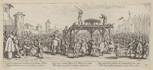 Hjul, side 14 i serien »Krigens rædsler« af Jacques Callot