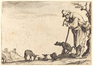 Hyrde, der spiller fløjte af Jacques Callot