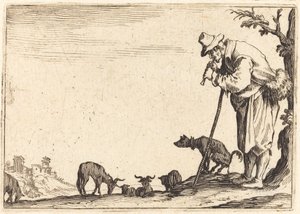 Hyrde, der spiller fløjte af Jacques Callot