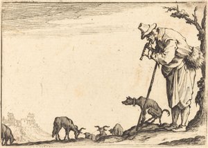 Shepherd spiller fløjte, ca. 1617. af Jacques Callot