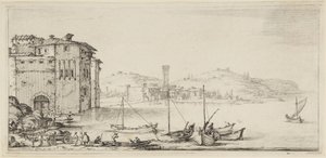 Skibe under lastning, fra serien Diverse Vedute Designate in Fiorenza (Forskellige landskaber tegnet i Firenze) af Jacques Callot