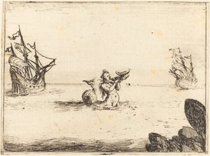 Sirene mellem to skibe af Jacques Callot