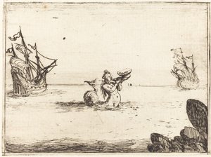 Sirene mellem to skibe, 1628. af Jacques Callot