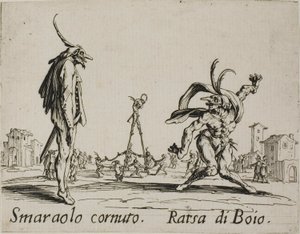 Horned Smaraolo - Ratsa di Boio, tallerken 4 fra Balli di Sfessania af Jacques Callot