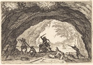 Soldater angriber røvere, ca. 1622. af Jacques Callot