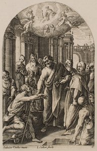 Sankt Peter og Sankt Johannes helbreder den lamme ved templets indgang, fra serien »Billeder fra Rom« af Jacques Callot