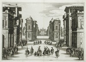 Scenedesign til „Il Solimano“, akt IV af Jacques Callot