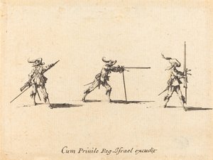 Indtagelse af skudposition med musketten af Jacques Callot