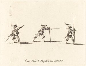 Indtagelse af skudposition med musketten af Jacques Callot