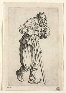 Tiggerne: Tigger, der læner sig op ad en pind af Jacques Callot