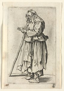 Tiggerne: Tiggerkvinde kommer for at modtage almisser, ca. 1623. af Jacques Callot
