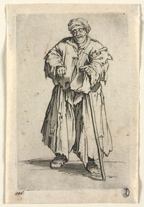 Tiggerne: Overvægtig tigger med sænkede øjne, ca. 1623. af Jacques Callot