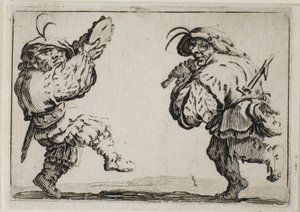 Danserne med en fløjte og en tamburin, fra The Caprices af Jacques Callot