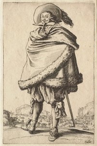 Herren svøbt i sin pelsbesatte frakke af Jacques Callot