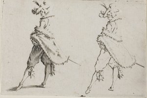 The Gentleman with a Coat, poserer med hænderne på hofterne, fra The Caprices af Jacques Callot