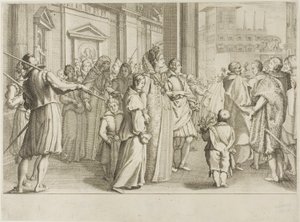 Storhertuginden Christine af Lorraine eskorterer til kirkens unge, som hun tager under sin beskyttelse af Jacques Callot