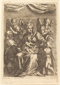 Den hellige familie med to engle af Jacques Callot