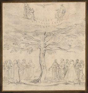 Den hellige treenighed i livets træ tilbedt af franciskanere af Jacques Callot