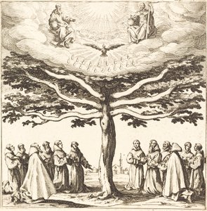 Den hellige treenighed i livets træ, tilbedt af franciskanere af Jacques Callot