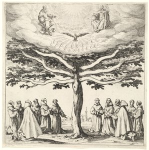 Den hellige treenighed i livets træ, tilbedt af franciskanere af Jacques Callot