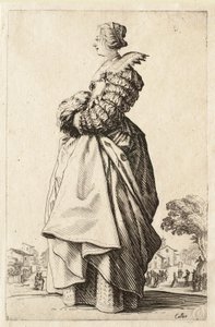 Damen i profil med hænderne i muffen af Jacques Callot