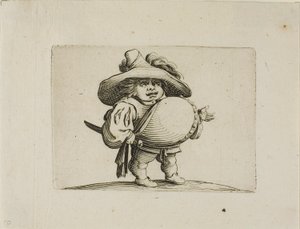 Den store mavede mand dekoreret med en linje af knapper, fra Varie Figure Gobbi af Jacques Callot
