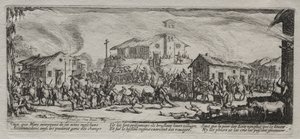 Krigens store elendighed: Plyndring og afbrænding af en landsby af Jacques Callot