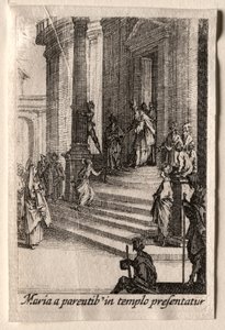 Jomfruens liv: Præsentationen af jomfruen i templet. af Jacques Callot