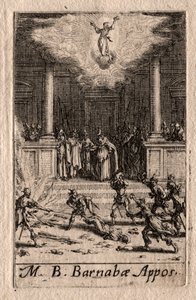 Apostlenes martyrium: St. Barnabas af Jacques Callot