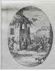 Lidenskabens mysterier: Hyrdernes tilbedelse. af Jacques Callot