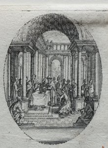 Lidenskabens mysterier: Præsentationen i templet. af Jacques Callot