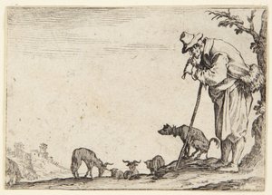 Hyrden, der spiller fløjte af Jacques Callot